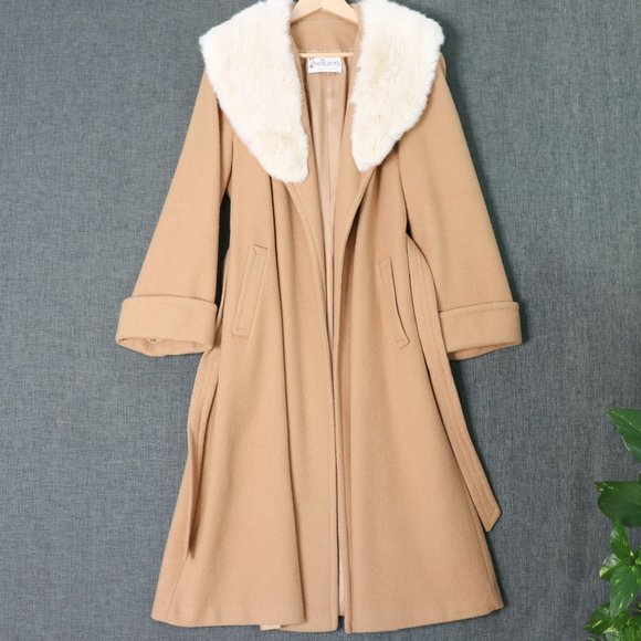 Switzer's Vintage Wrap Coat Womens M - XL 100% Wool Rabbit Fur Shawl Collar - Picture 10 of 13